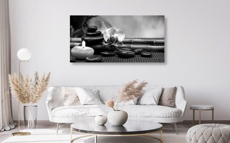 QUADRO SU TELA – NATURA MORTA FENG SHUI IN BIANCO E NERO - QUADRI BIANCO E NERO - STAMPE E QUADRI