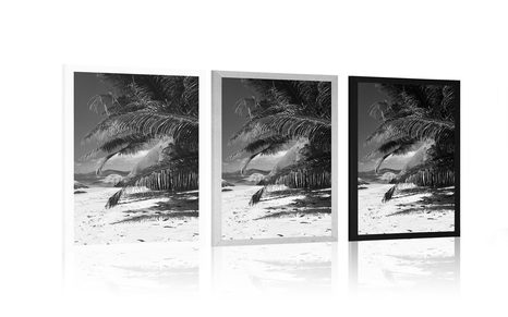 PLAKAT LJEPOTE PLAŽE ANSE SOURCE U CRNO-BIJELOM DIZAJNU - CRNO-BIJELE - PLAKATI