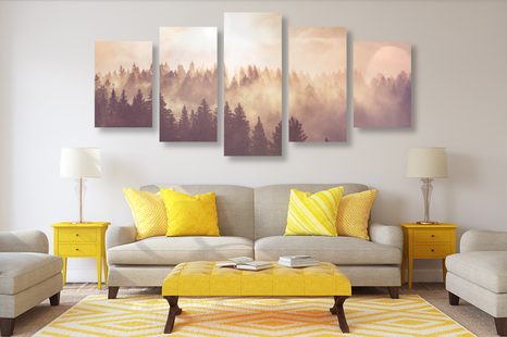 5-CZĘŚCIOWY OBRAZ MGŁA NAD LASEM - OBRAZY PRZYRODY I KRAJOBRAZY - OBRAZY