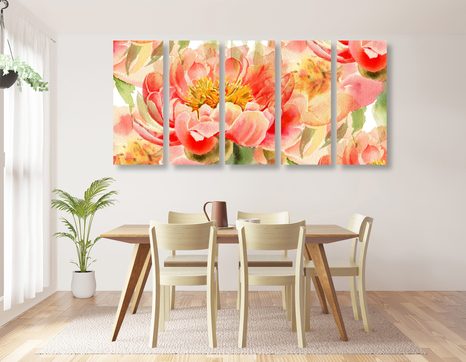 5-DÍLNÝ OBRAZ ČERVENÉ PIVOŇKY - OBRAZY KVĚTŮ - OBRAZY