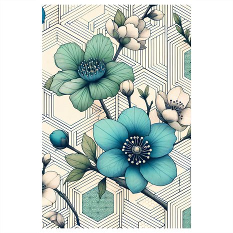 OBRAZ KVĚTINOVÁ MOZAIKA V TYRKYSOVÝCH TÓNECH - PICTURES FLOWERS - PICTURES