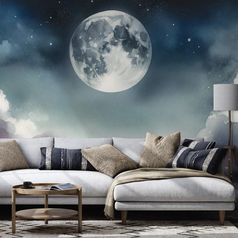 FOTOTAPETA NOČNÍ OBLOHA S MĚSÍCEM A MRAKY - TAPETY VESMÍR A HVĚZDY - TAPETY