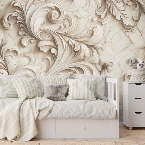 SAMOLEPÍCÍ TAPETA ELEGANTNÍ BÉŽOVÉ ORNAMENTY NA MRAMORU - ΤΑΠΕΤΣΑΡΊΑ ΜΕ ΣΧΈΔΙΑ - ΤΑΠΕΤΣΑΡΊΕΣ