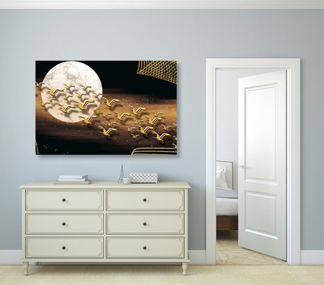 OBRAZ LOT PTAKÓW PODCZAS PEŁNI KSIĘŻYCA - OBRAZY ABSTRAKCYJNE - OBRAZY