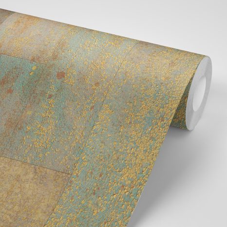 FOTOTAPETE WAND IN TÜRKIS UND KUPFER - TAPETEN IN ZIEGELSTEIN-, STEIN- UND BETONOPTIK - TAPETEN