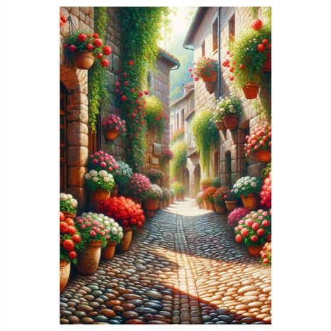 OBRAZ KAMENNÁ ULICE V KVĚTECH - OBRAZY MĚSTA - OBRAZY