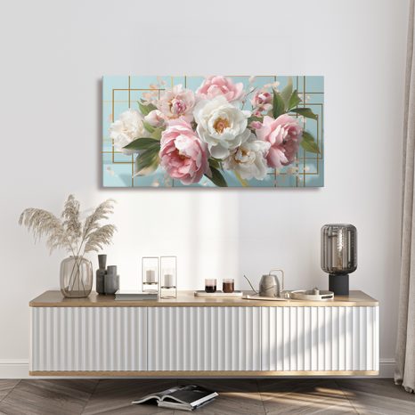 OBRAZ JEMNÉ RŮŽOVÉ A BÍLÉ PIVOŇKY - OBRAZY KVĚTŮ - OBRAZY