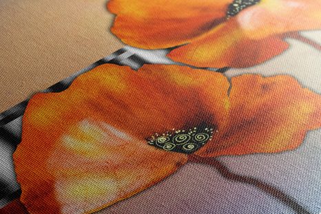 KÉP NARANCSSÁRGA PIPACS VIRÁG KELETI STÍLUSBAN - VIRÁGMINTÁS KÉPEK - KÉPEK