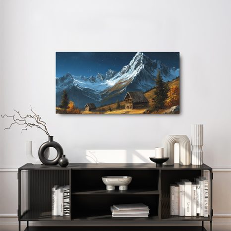 OBRAZ KOUZELNÁ ZIMNÍ KRAJINA S MĚSÍCEM - BAREVNÉ DOMY - OBRAZY