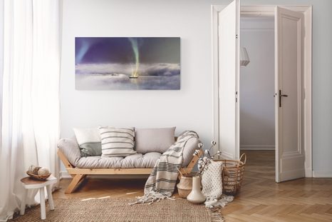 WANDBILD POLARLICHT ÜBER DEM ZUGEFRORENEN SEE - BILDER SEEN - BILDER