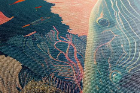 QUADRO SU TELA – BALENA SURREALISTA - QUADRI DEL MONDO SOTTOMARINO - STAMPE E QUADRI