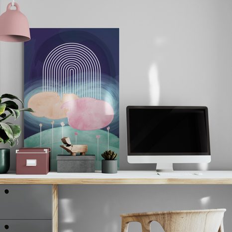 SLIKA DUGA IZNAD APSTRAKTNE LIVADE MID-CENTURY - APSTRAKTNE SLIKE - SLIKE