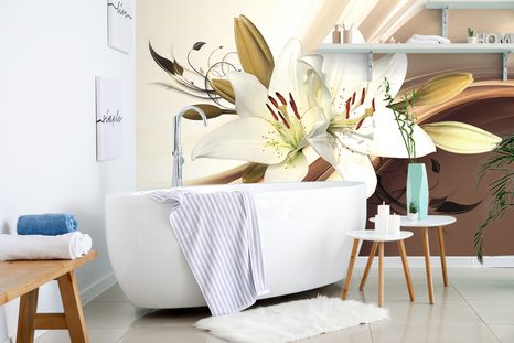 TAPETA DECENTNÍ LILIE NA ABSTRAKTNÍM POZADÍ - TAPETY KVĚTINY - TAPETY