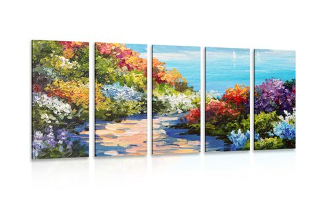 QUADRO IN 5 PARTI MARE E FIORI - QUADRI DI NATURA E PAESAGGIO - QUADRI