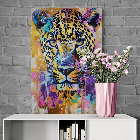 QUADRO SU TELA – LEOPARDO CON IMITAZIONE DI PITTURA - QUADRI DI LEONE E TIGRE - STAMPE E QUADRI