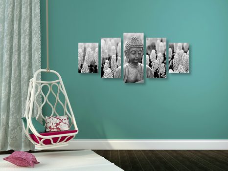 5-DÍLNÝ OBRAZ JIN A JANG BUDDHA V ČERNOBÍLÉM PROVEDENÍ - ČERNOBÍLÉ OBRAZY - OBRAZY