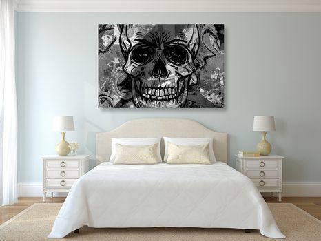 WANDBILD SCHÄDEL IN SCHWARZ-WEISS - SCHWARZ-WEISSE BILDER - BILDER