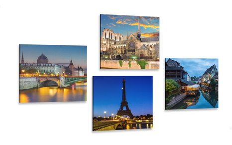 CANVAS PRINT SET ROMANTIC NIGHT PARIS - SET OF PICTURES - PICTURES