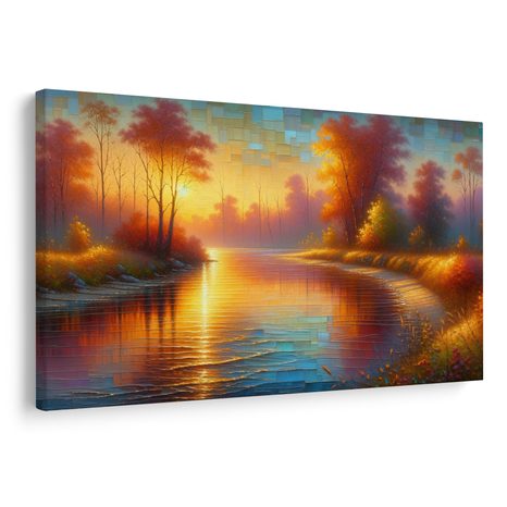 OBRAZ PODZIMNÍ ŘEKA PŘI ZÁPADU SLUNCE - OBRAZY VÝCHOD A ZÁPAD SLUNCE - OBRAZY