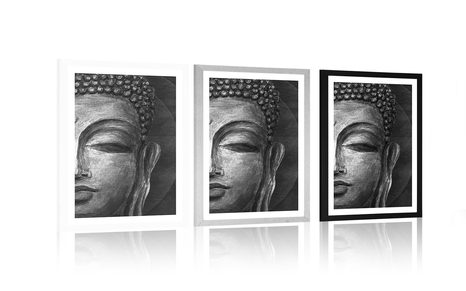 AFFICHE – VISAGE DE BOUDDHA EN NOIR ET BLANC - FENG SHUI - AFFICHES