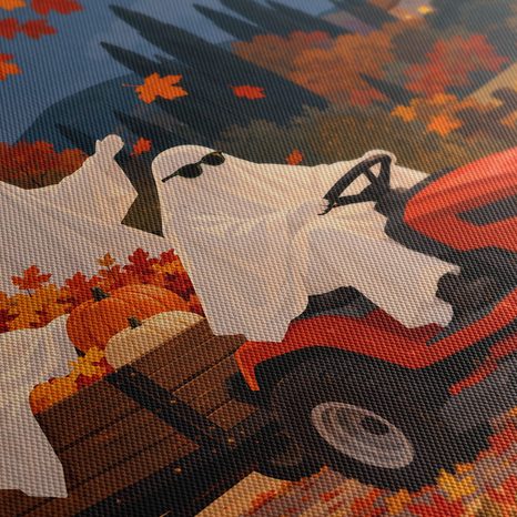 QUADRO SU TELA – FANTASMI AUTUNNALI CON ZUCCHE - QUADRI HALLOWEEN E HORROR - STAMPE E QUADRI