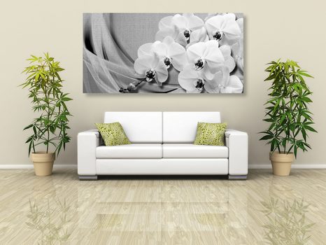OBRAZ ORCHIDEJ NA PLÁTNĚ V ČERNOBÍLÉM PROVEDENÍ - ČERNOBÍLÉ OBRAZY - OBRAZY