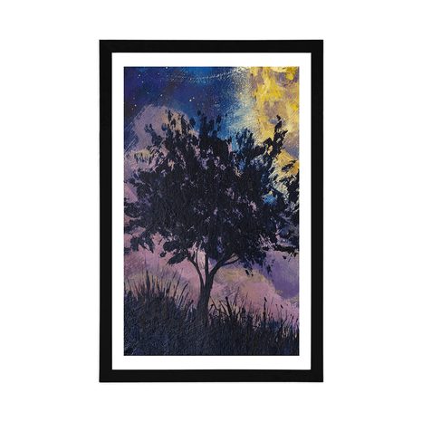 PLAKAT S PASPARTUOM SJAJAN MJESEC NA NOĆNOM NEBU - SVEMIR I ZVIJEZDE - PLAKATI