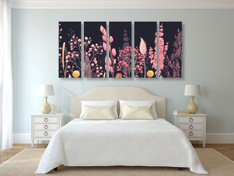 5-DIELNY OBRAZ VARIÁCIE TRÁVY V RUŽOVEJ FARBE - OBRAZY ZÁTIŠIE - OBRAZY