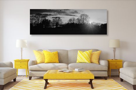 OBRAZ PIĘKNY ZACHÓD SŁOŃCA W WERSJI CZARNO-BIAŁEJ - OBRAZY CZARNO-BIAŁE - OBRAZY