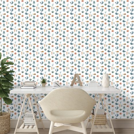 TAPETE MEERESWELT IN PASTELLFARBEN - KINDERTAPETEN - TAPETEN