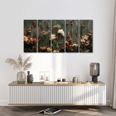 5-TEILIGES WANDBILD BLUMENHARMONIE - BILDER BLUMEN - BILDER