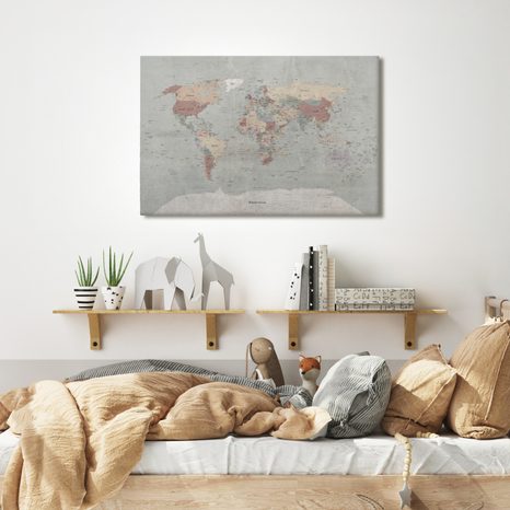 OBRAZ NA KORKU BÉŽOVO HNĚDÁ VINTAGE MAPA SVĚTA - PICTURES ON CORK - PICTURES