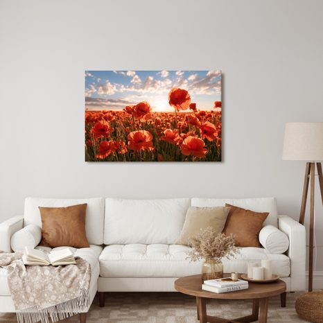 TABLEAU SUR TOILE – COQUELICOTS AU COUCHER DU SOLEIL - TABLEAUX DE CHAMPS ET PRAIRIES - TABLEAUX