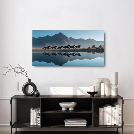 WANDBILD WILDER LAUF AM SEE - BILDER VON PFERDEN - BILDER