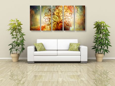 5-DÍLNÝ OBRAZ STROM ŽIVOTA S ABSTRAKCÍ VESMÍRU - OBRAZY STROMY ŽIVOTA - OBRAZY