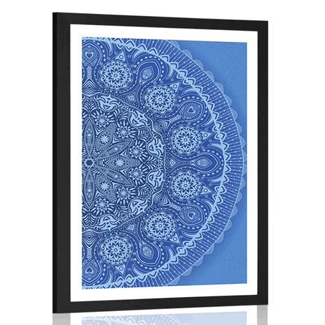 PLAKAT S PASPARTUJEM OKRASNA MANDALA S ČIPKO V MODRI BARVI - FENG SHUI - PLAKATI