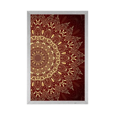 POSTER GOLDENES MANDALA AUF WEINROTEM HINTERGRUND - FENG SHUI - POSTER