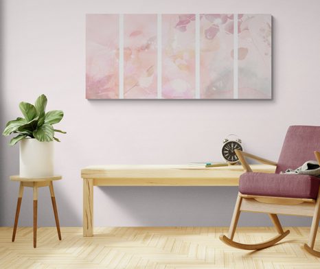 5-TEILIGES WANDBILD HERBSTBLÄTTER IN ROSA - BILDER BÄUME UND LAUB - BILDER