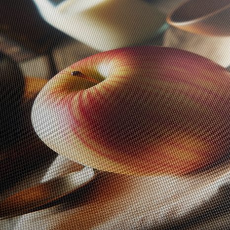 WANDBILD APFEL AUF HOLZTISCH - BILDER VON ESSEN UND GETRÄNKEN - BILDER