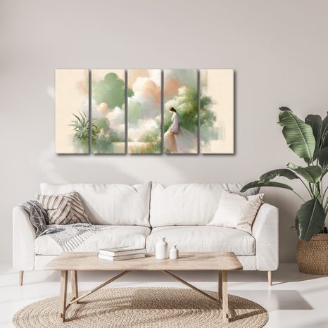 5-DÍLNÝ OBRAZ NĚŽNÁ POSTAVA MEZI KVĚTY - OBRAZY ŽENY - OBRAZY