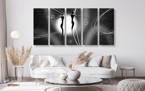 5-RÉSZES KÉP ETNO SZERELMES PÁR FEKETE FEHÉRBEN - FEKETE-FEHÉR KÉPEK - KÉPEK