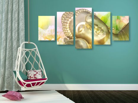 5-CZĘŚCIOWY OBRAZ ŚPIĄCY BUDDA - OBRAZY FENG SHUI - OBRAZY
