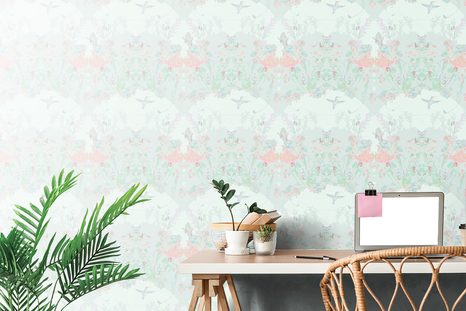 CARTA DA PARATI – FORESTA MISTERIOSA CON SFONDO VERDE - CARTA DA PARATI NATURA - CARTA DA PARATI