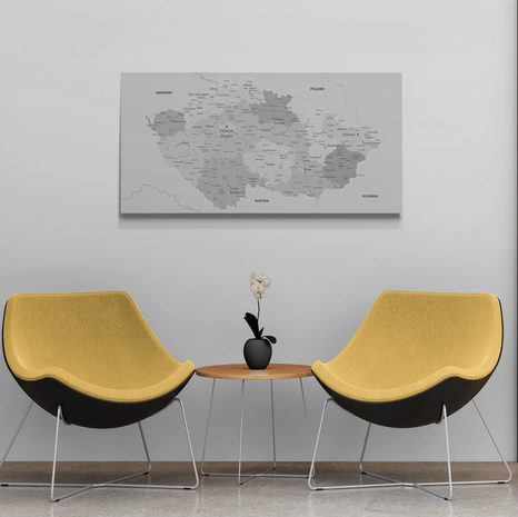 QUADRO IN SUGHERO – MAPPA DELLA REPUBBLICA CECA GRIGIA ELEGANTE - QUADRI SU SUGHERO - STAMPE E QUADRI