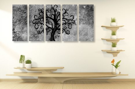 5-DÍLNÝ OBRAZ ČERNOBÍLÝ STROM ŽIVOTA - OBRAZY STROMY ŽIVOTA - OBRAZY