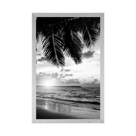 AFFICHE – LEVER DE SOLEIL SUR PLAGE DES CARAÏBES EN NOIR ET BLANC - NOIR ET BLANC - AFFICHES