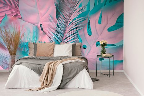 SAMOLEPIACA TAPETA PALMOVÉ LISTY V NEOBYČAJNÝCH FARBÁCH - SAMOLEPIACE TAPETY - TAPETY