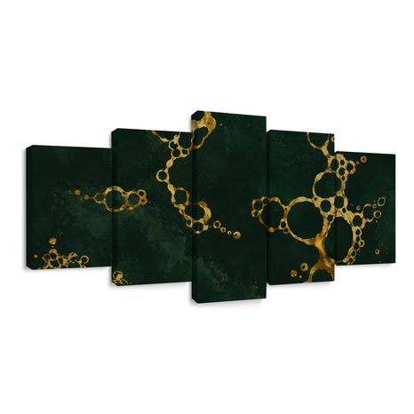 TABLEAU EN 5 PARTIES – CERCLES ABSTRAITS DORÉS - IMAGES FORMES ABSTRAITES - TABLEAUX