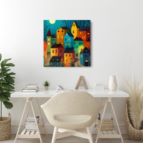 WANDBILD FESTLICHE LICHTER IN DER STADT - BUNTE HÄUSER - BILDER