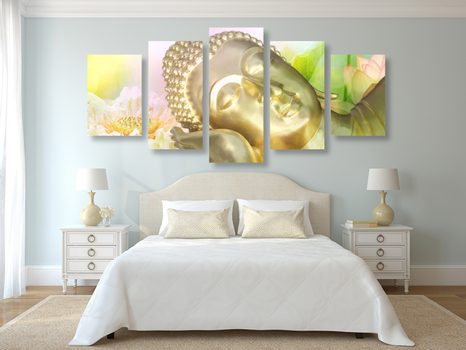 5-CZĘŚCIOWY OBRAZ ŚPIĄCY BUDDA - OBRAZY FENG SHUI - OBRAZY